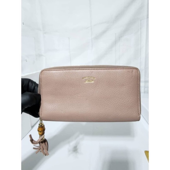 Authentic GUCCI Cellarius Calfskin Bamboo Tassel Zip Around Wallet Light Pink - Picture 1 of 11